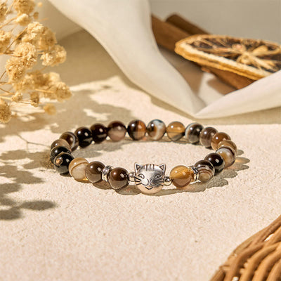 Buddha Stones Chocolate Siamese Cat Natural Brown Striped Agate Bead Stability Bracelet - image 5