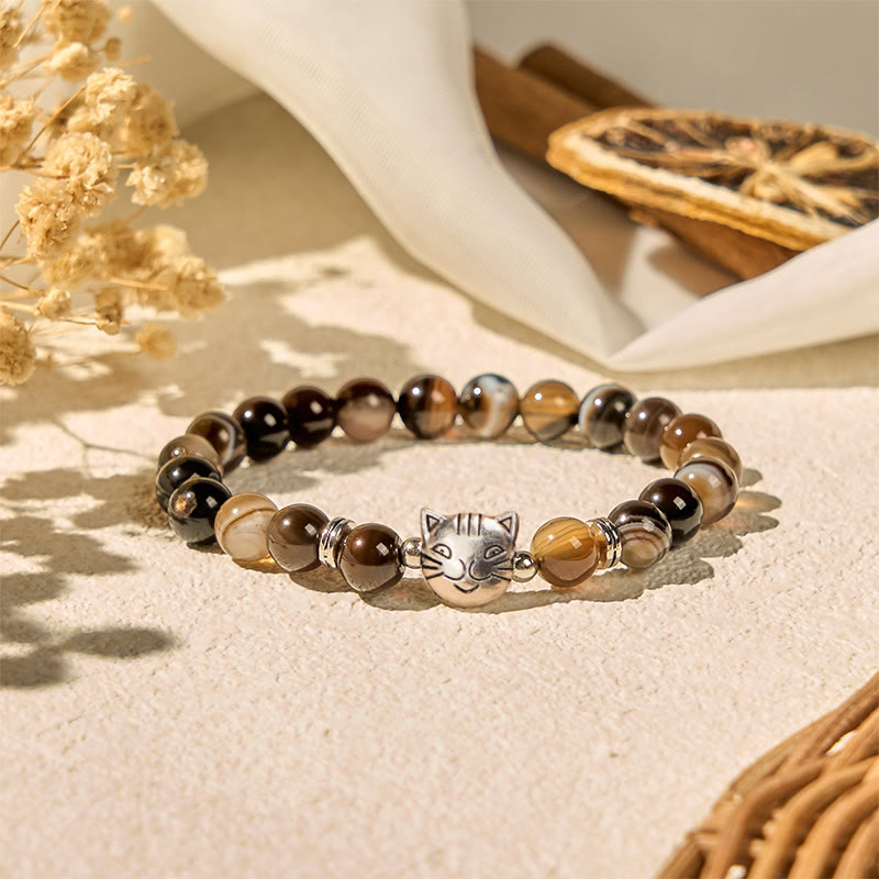 Buddha Stones Chocolate Siamese Cat Natural Brown Striped Agate Bead Stability Bracelet - image 5