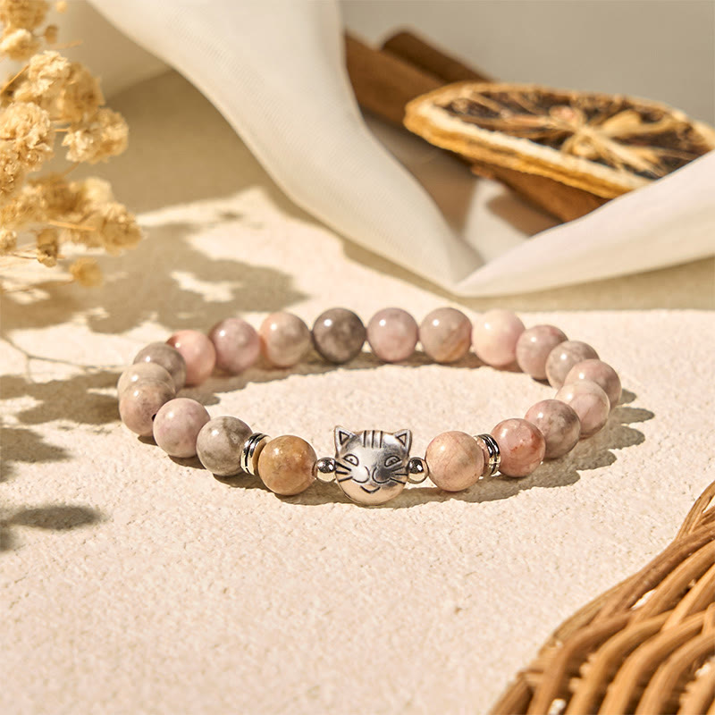 Buddha Stones 8mm Cat Design Zebra Jasper Protection Bracelet - image 3