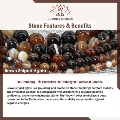 Buddha Stones Chocolate Siamese Cat Natural Brown Striped Agate Bead Stability Bracelet - image 9