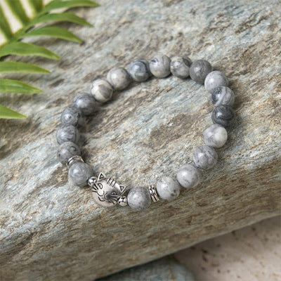 Buddha Stones Cute Cat Natural Grey Jasper Bead Healing Bracelet - image 6