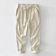 Foviel Casual Solid Color Simple Design Drawstring Ramie Linen Men's Pants With Pockets