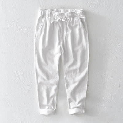 Buddha Stones Casual Solid Color Simple Design Drawstring Ramie Linen Men's Pants With Pockets - White - US/UK/AU44，EU54 (4XL) - image 6