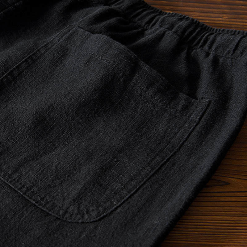 Buddha Stones Casual Solid Color Simple Design Drawstring Ramie Linen Men's Pants With Pockets - image 18