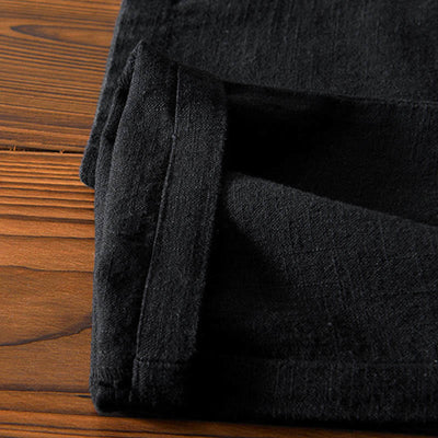 Buddha Stones Casual Solid Color Simple Design Drawstring Ramie Linen Men's Pants With Pockets - image 17