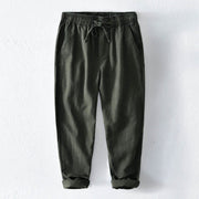 Foviel Casual Solid Color Simple Design Drawstring Ramie Linen Men's Pants With Pockets
