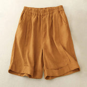 Foviel Casual einfarbig Color Damen Baumwolle Shorts mit Taschen