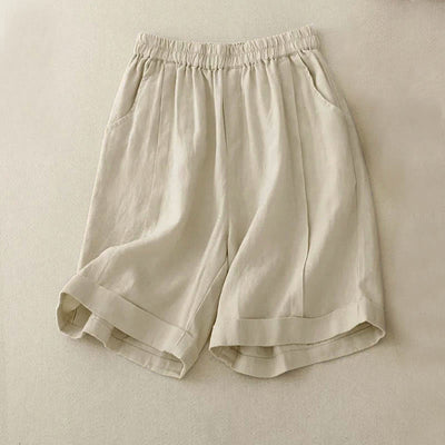 Buddha Stones Casual Solid Color Women's Cotton Shorts With Pockets - Linen - US14，UK/AU18，EU46 (4XL) - image 7