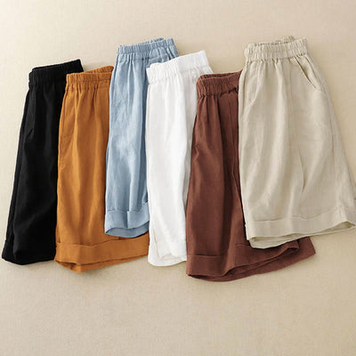 Buddha Stones Casual Solid Color Women's Cotton Shorts With Pockets - image 37