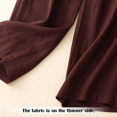 Buddha Stones Summer Casual Simple Zipper Design Linen Women's Wide Leg Pants With Pockets - image 30