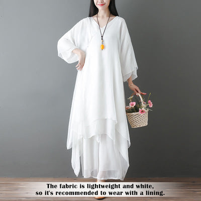 Buddha Stones V-Neck Midi Tunic Dress Wide Leg Pants Meditation Zen Practice Dance Clothing - image 2