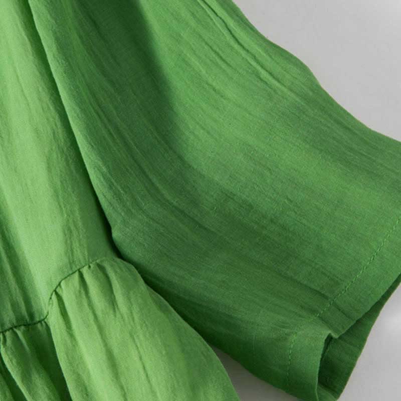 Buddha Stones Summer V-Neck Design Half Sleeve Cotton Midi Dress - image 5