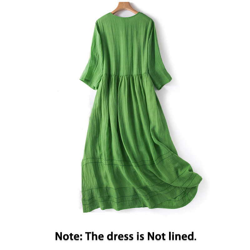 Buddha Stones Summer V-Neck Design Half Sleeve Cotton Midi Dress - image 2
