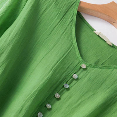 Buddha Stones Summer V-Neck Design Half Sleeve Cotton Midi Dress - image 6