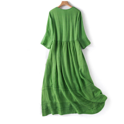 Buddha Stones Summer V-Neck Design Half Sleeve Cotton Midi Dress - image 13