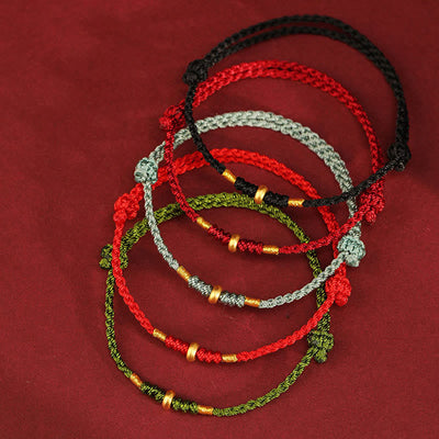 Buddha Stones 999 Gold Small Lucky Beads String Protection Luck Braided Bracelet Anklet - image 16
