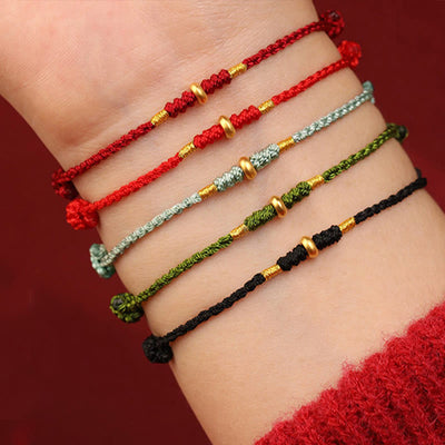Buddha Stones 999 Gold Small Lucky Beads String Protection Luck Braided Bracelet Anklet - image 17