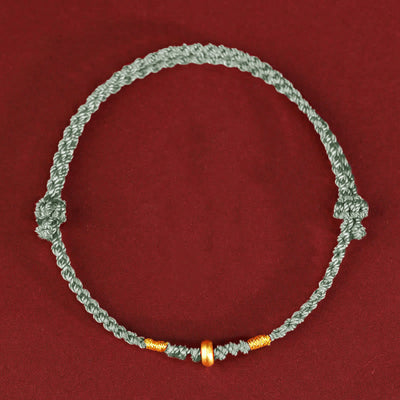 Buddha Stones 999 Gold Small Lucky Beads String Protection Luck Braided Bracelet Anklet - 999 Gold Anklet(Circumference 19-23cm) - Light Green Rope - image 10