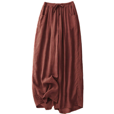 Buddha Stones Spring Pure Color Drawstring Double Layer Cotton Women's Wide Leg Pants With Pockets - image 6