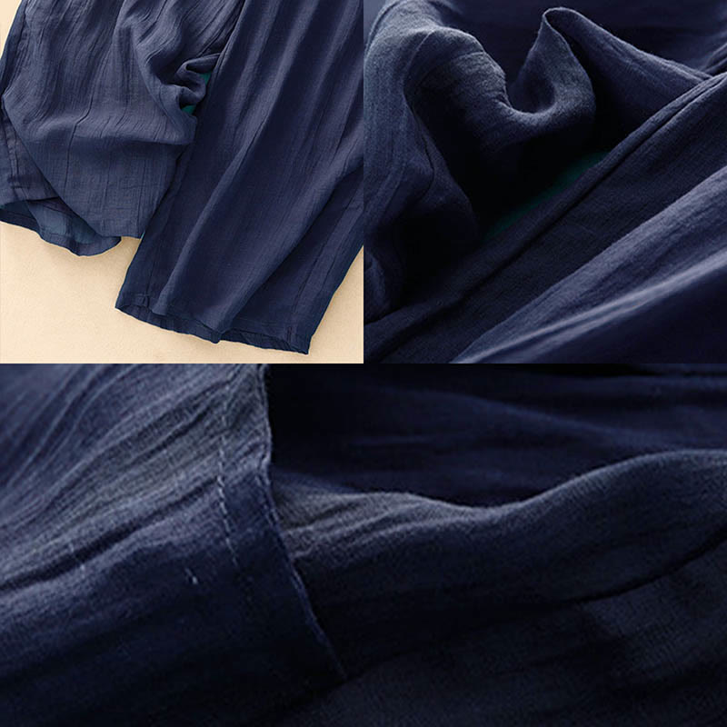 Buddha Stones Spring Pure Color Drawstring Double Layer Cotton Women's Wide Leg Pants With Pockets - image 15