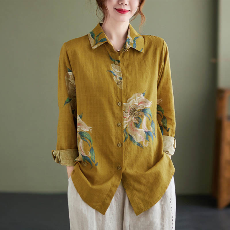 Buddha Stones Literary Artistic Flower Print Cotton Clothing - image 9
