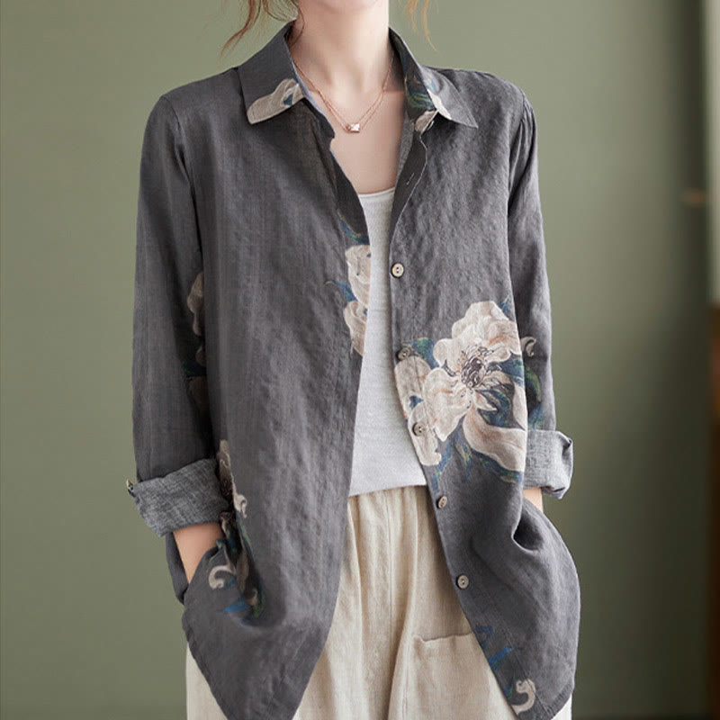 Buddha Stones Literary Artistic Flower Print Cotton Clothing - image 25
