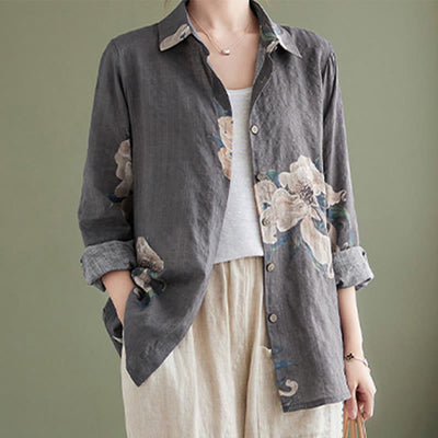 Buddha Stones Literary Artistic Flower Print Cotton Clothing - Gray - US8-10，UK/AU12-14，EU40-42 (2XL) - image 21