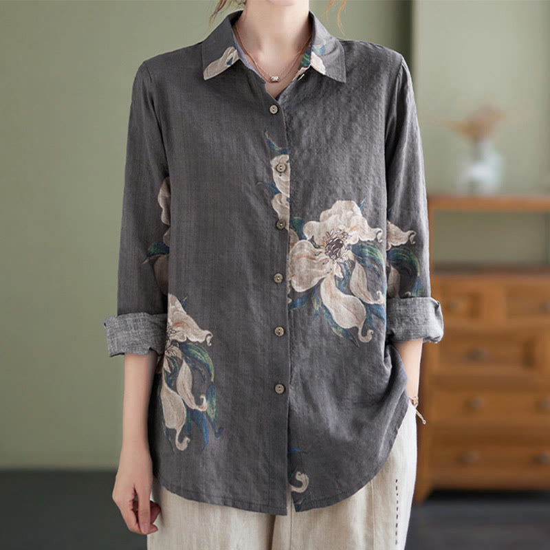 Buddha Stones Literary Artistic Flower Print Cotton Clothing - image 26