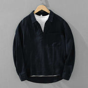 Foviel Solid Color Loose Long Sleeve Half Button Shirt Linen Men Clothing