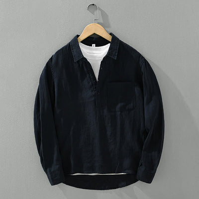 Buddha Stones Solid Color Loose Long Sleeve Half Button Shirt Linen Men Clothing - image 14