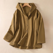 Foviel Pure Color Hooded Women's Long Sleeve Cotton Jacket With Pockets