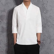 Foviel Casual V-Neck Three Quarter Sleeve Shirt Men Clothing