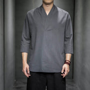 Foviel Casual V-Neck Three Quarter Sleeve Shirt Men Clothing