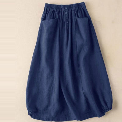 Buddha Stones Summer Solid Button Elastic Waist 7-8 Length Women's Skirt With Pockets - Navy - US16，UK/AU20，EU48 (5XL) - image 4