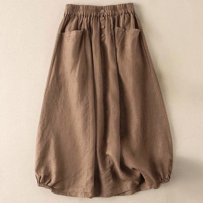 Buddha Stones Summer Solid Button Elastic Waist 7-8 Length Women's Skirt With Pockets - DarkGoldenrod - US16，UK/AU20，EU48 (5XL) - image 1