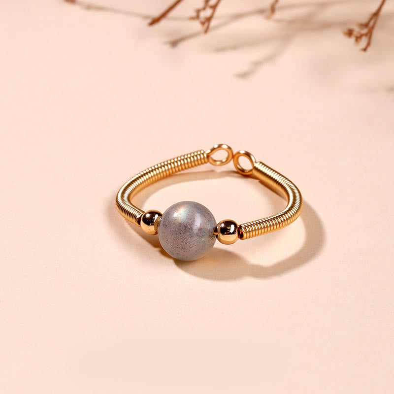 Buddha Stones Natural Stone Bead Alloy Healing Open Ring - Moonstone(Adjustable) - image 14