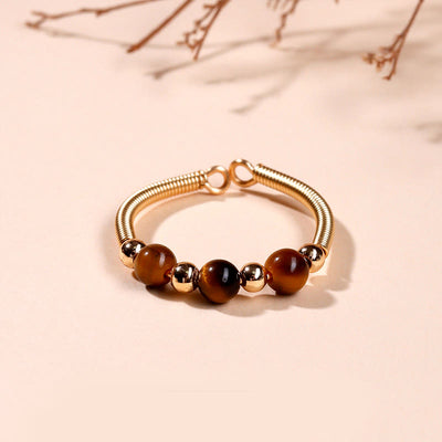 Buddha Stones Natural Stone Bead Alloy Healing Open Ring - Tiger Eye(Adjustable) - image 12