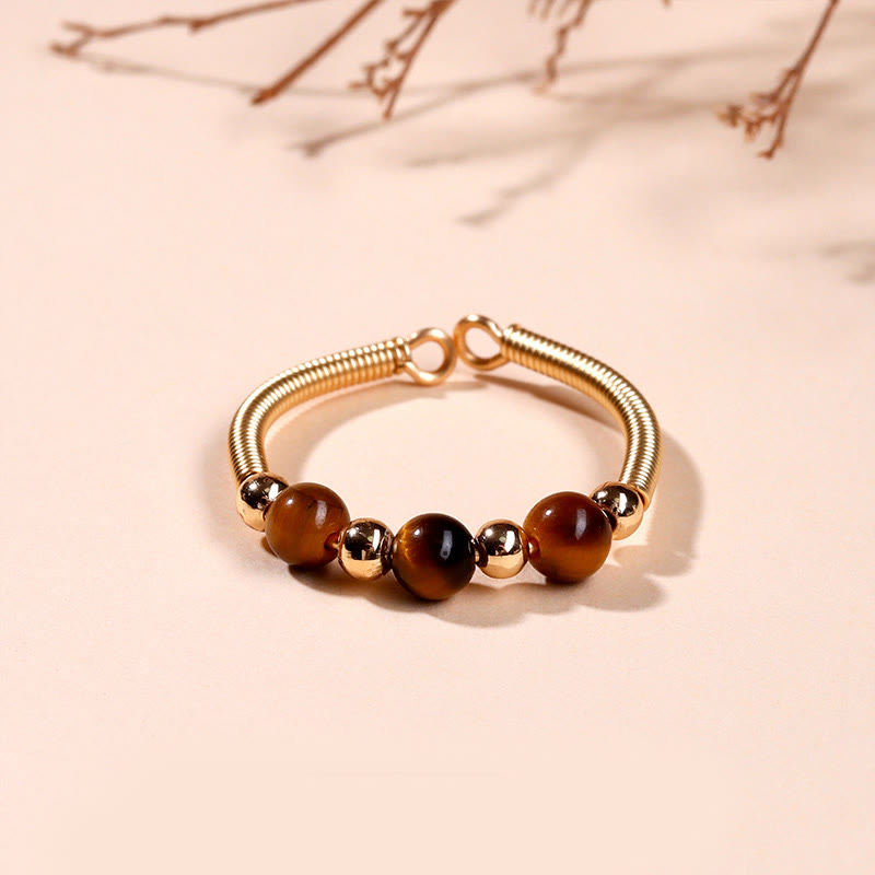 Buddha Stones Natural Stone Bead Alloy Healing Open Ring - Tiger Eye(Adjustable) - image 12