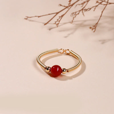 Buddha Stones Natural Stone Bead Alloy Healing Open Ring - Red Agate(Adjustable) - image 4