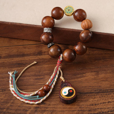Buddha Stones Tibet Lightning Struck Jujube Wood Yin Yang Luck Bracelet - image 2