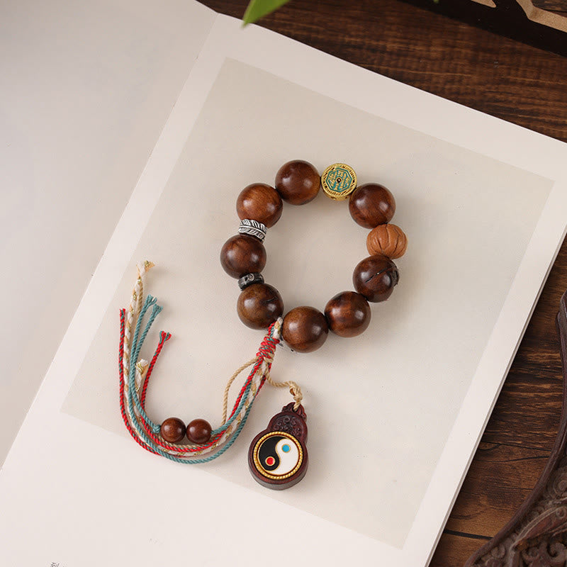 Buddha Stones Tibet Lightning Struck Jujube Wood Yin Yang Luck Bracelet - image 9