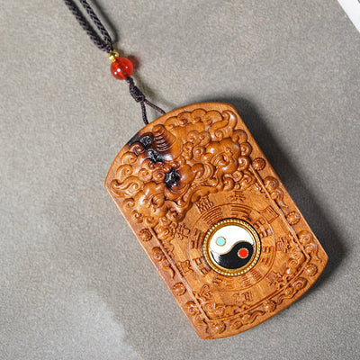 Buddha Stones Lightning Struck Jujube Wood Dragon Yin Yang Bagua Protection Necklace Pendant - image 2