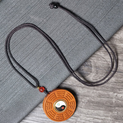 Buddha Stones Lightning Struck Jujube Wood Yin Yang Bagua Luck Necklace Pendant - image 3