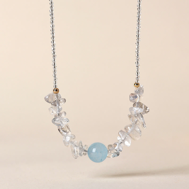 Buddha Stones Irregular White Crystal  Aquamarine Bead Healing Necklace Pendant - White Crystal& Aquamarine - image 1