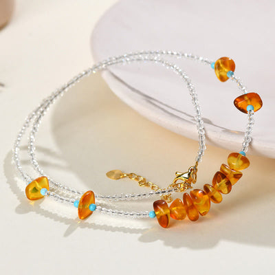 Buddha Stones White Crystal Bead Irregular Amber Clarity Necklace Pendant - image 9