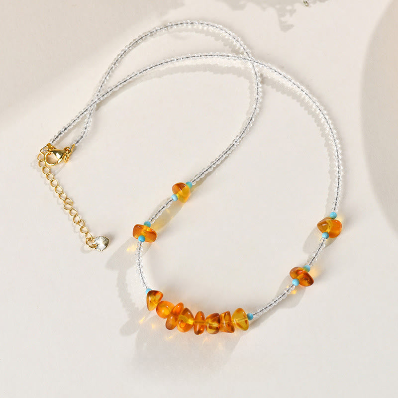 Buddha Stones White Crystal Bead Irregular Amber Clarity Necklace Pendant - image 3