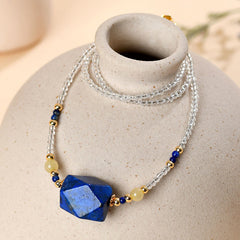 Buddha Stones White Crystal Lazurite Healing Meditation Necklace Pendant - White Crystal & Lazurite - image 0
