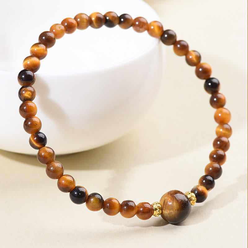 Buddha Stones Tiger Eye Black Obsidian Courage Beads Bracelet - image 4