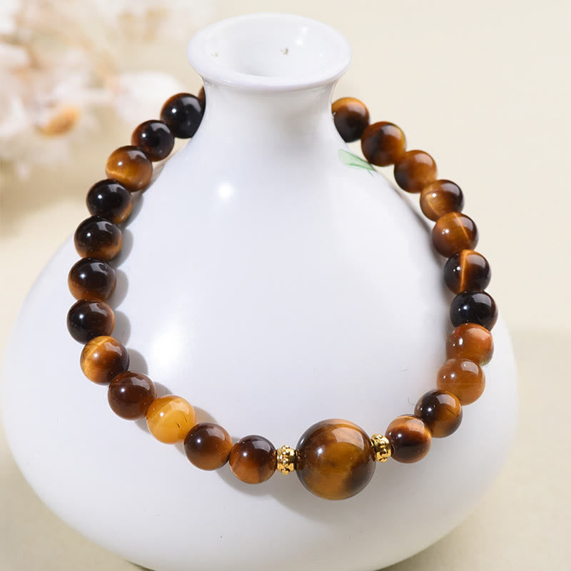Buddha Stones Tiger Eye Black Obsidian Courage Beads Bracelet - image 3