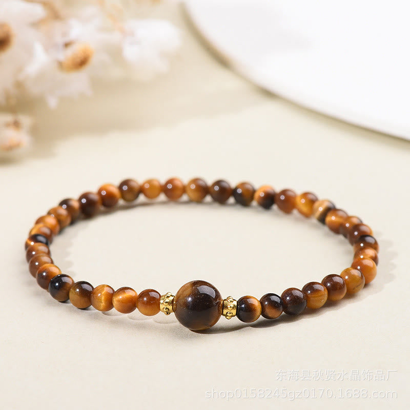 Buddha Stones Tiger Eye Black Obsidian Courage Beads Bracelet - Tiger Eye-4mm - image 1